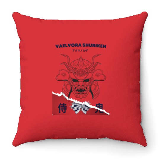 Demon Oni Samurai Vaelvora Throw Pillows