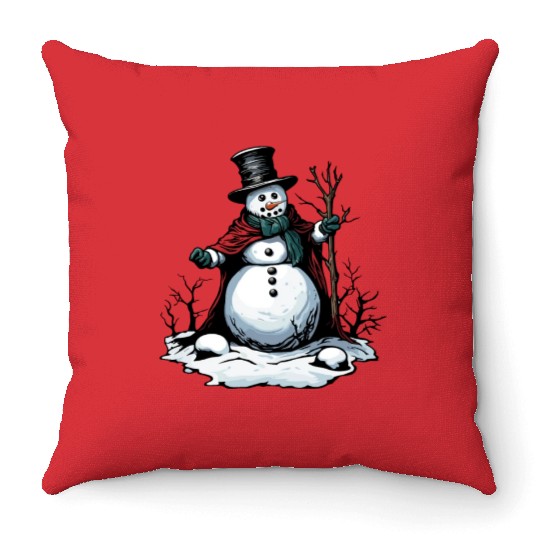 Snowman / Winter / Snowflake / White / Frosti Throw Pillows