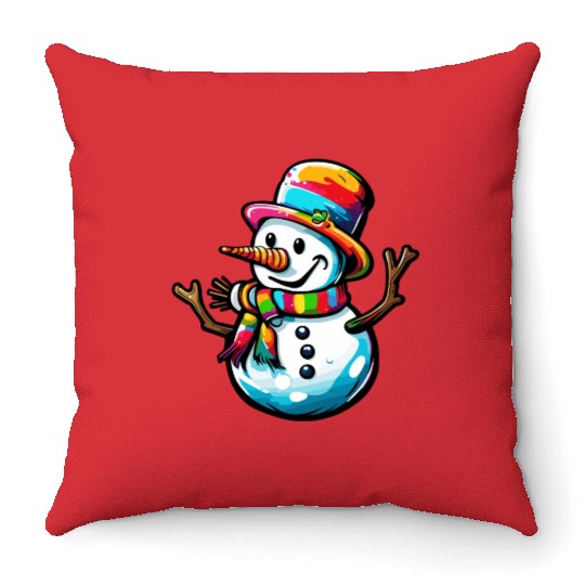 Snowman / Winter / Snowflake / White / Frosti Throw Pillows