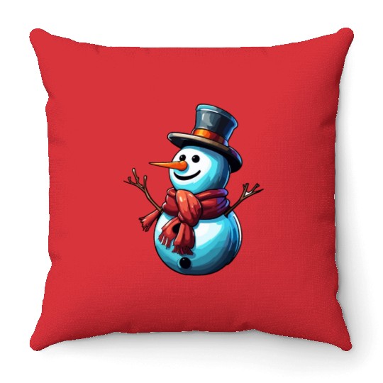 Snowman / Winter / Snowflake / White / Frosti Throw Pillows