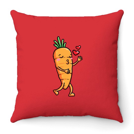 Carrot Emoticon Vegetable Vegan Vegetarian Throw Pillows