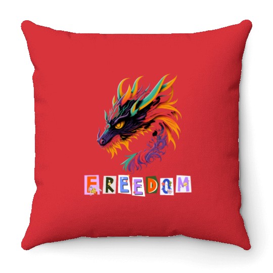 Dragon of freedom Throw Pillows