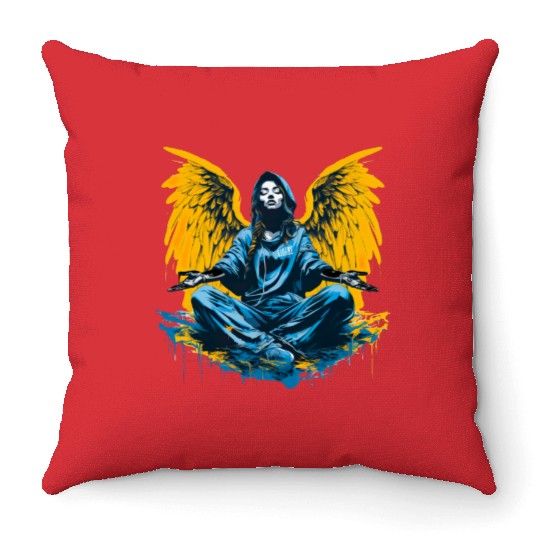 Woman with Angel Wings Angel Esoteric Wings Throw Pillows