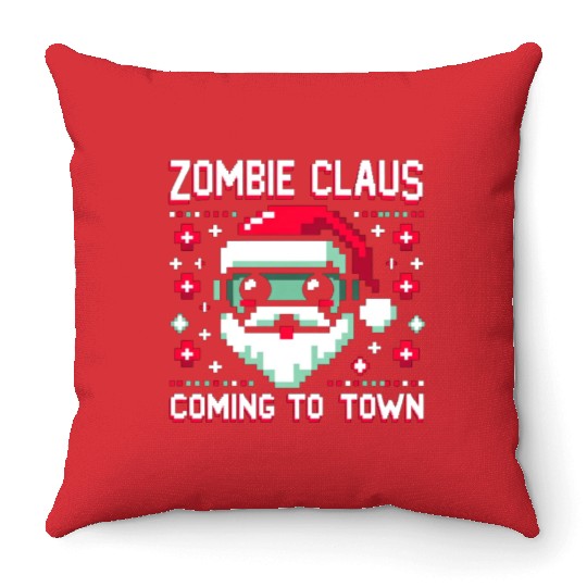 Zombie Claus - Undead Santa with an 8bit Twist Throw Pillows