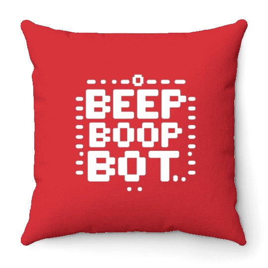 Beep Boop Bot - Retro 8-bit Robot Typography Throw Pillows