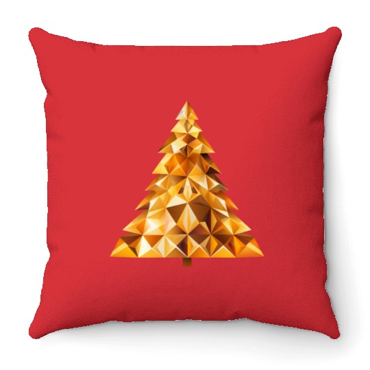 Golden festive shine: radiant Christmas tree Throw Pillows