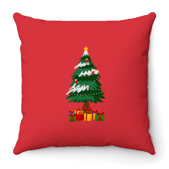 Merry Christmas Tree with Surprise Presents Boxes Throw Pillows