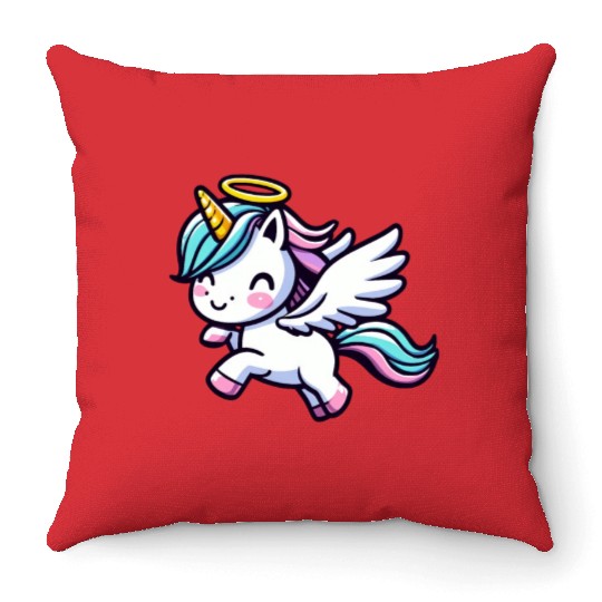 Heavenly Unicorn: Sweet Magic with Angel Wings Throw Pillows