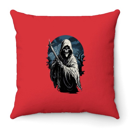 Spooky Halloween Grim Reaper Throw Pillows