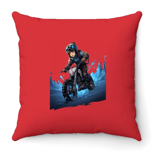 Dirt Bike Anime Ice Racing Motorcycle Ice Racer Throw Pillows