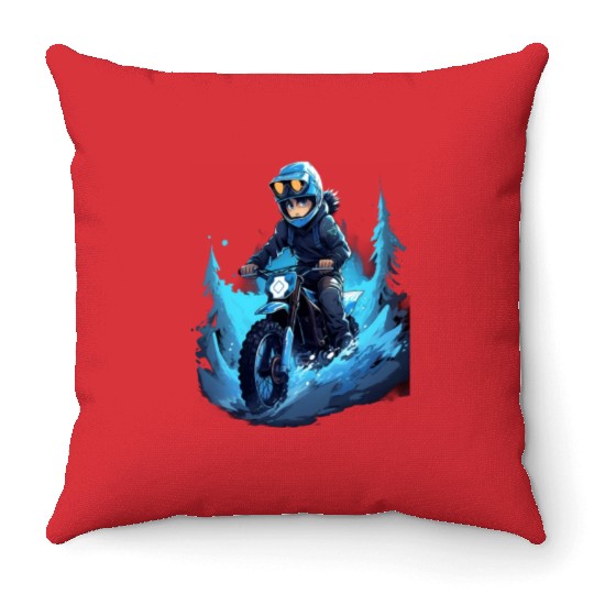 Dirt Bike Anime Ice Racing Motorcycle Ice Racer Throw Pillows