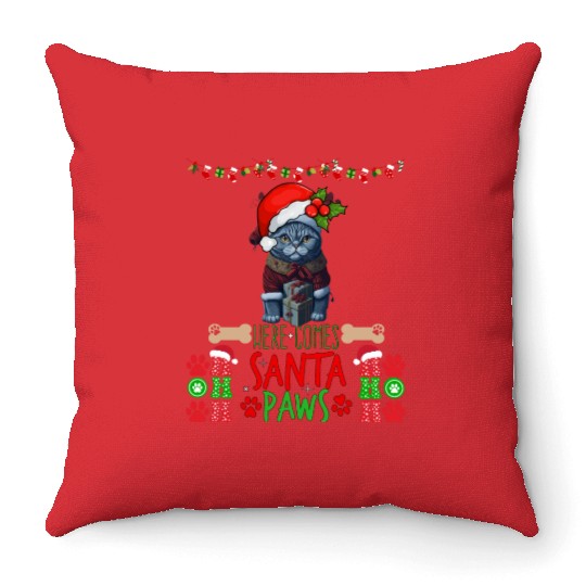 "Santa Paws' Kitty Welcome" Throw Pillows