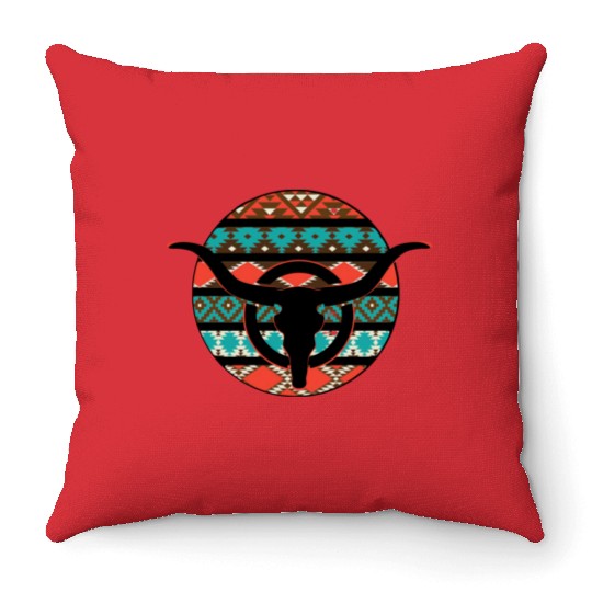 Retro Cow Skull Throw Pillows