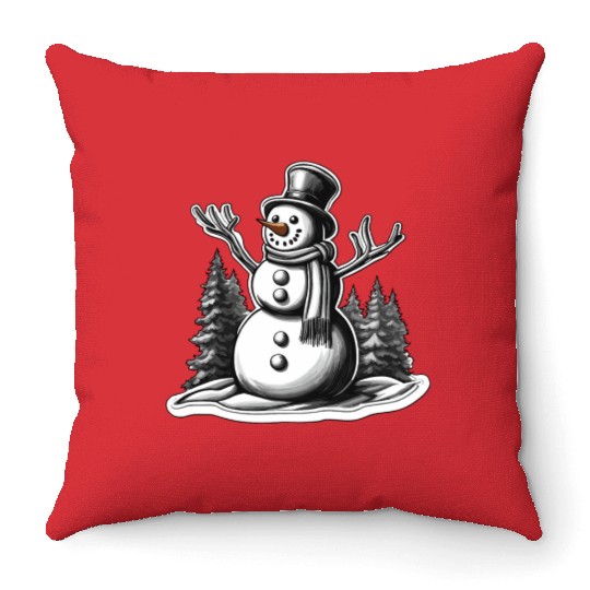 Snowman / Winter / Snowflake / White / Frosti Throw Pillows
