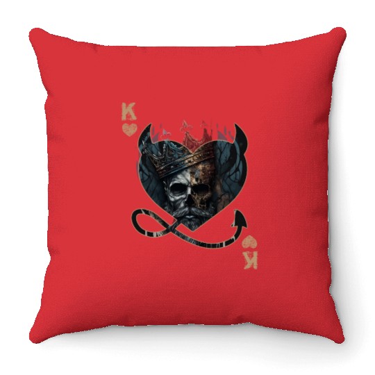 Heart King Playing Card Halloween Gothic Fan Throw Pillows