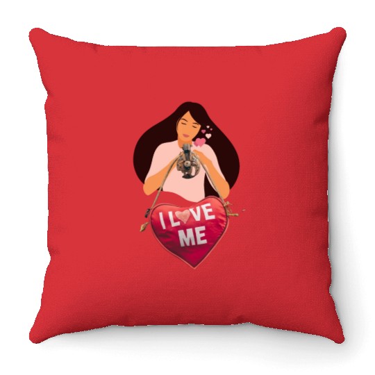 i love me , i heart me Throw Pillows , i love myself