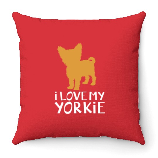 Yorkshire Terrier Dog Silhouette I Love My Yorkie Throw Pillows