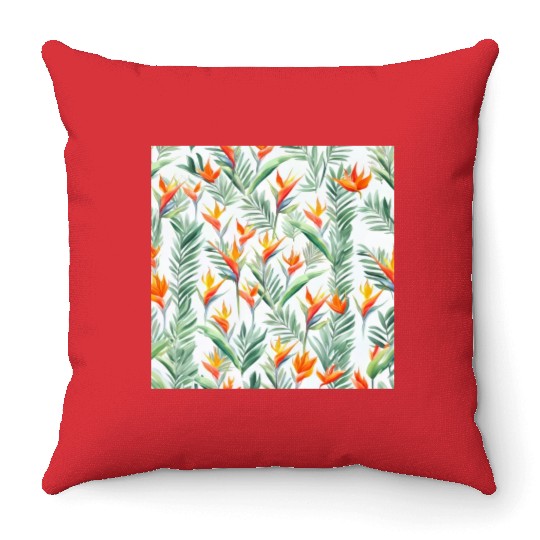 Retro Heliconia Throw Pillows