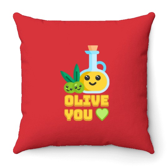 Olive You! Cute Olive I Love You Cartoon Throw Pillows