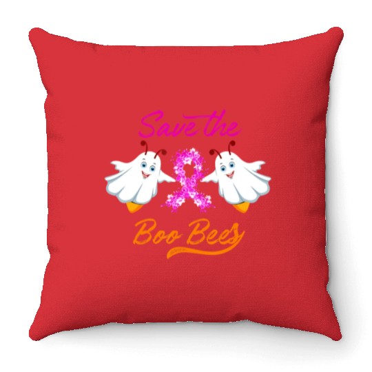 Breast Cancer Halloween Save The Boo Bees Throw Pillows