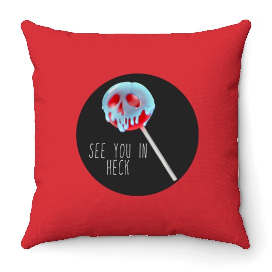 See You In Heck Poison Skull Candy Throw Pillows
