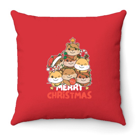 Hamster Christmas Tree Merry Christmas Throw Pillows