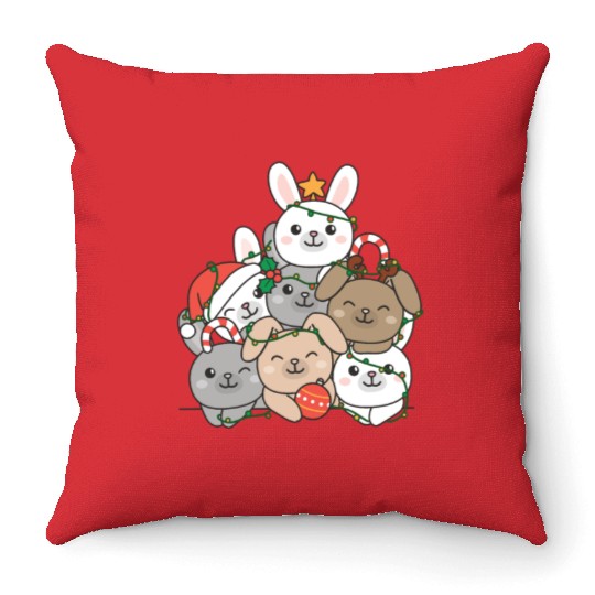 Bunny Christmas Tree Funny Animal Christmas Throw Pillows