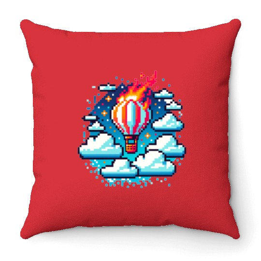 Pixel Skies Adventure: Hot Air Balloon Soar Throw Pillows