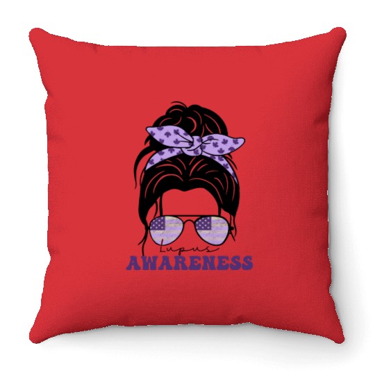 In May We Wear Purple Retro Lupus Awareness Month Throw Pillows