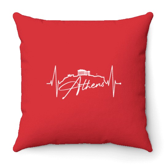 Athens Skyline Heartbeat Heart Flag Ancient Greek Throw Pillows