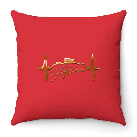 Athens Skyline Heartbeat Heart Flag Ancient Greek Throw Pillows