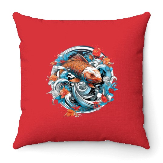 Koi Fish Koi Carp Japanese Koi Garden-Pond Koi Throw Pillows