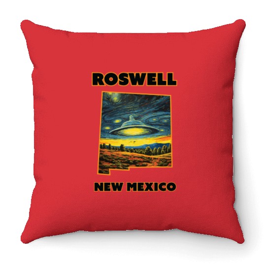 New Mexico Roswell - Alien Saucer Throw Pillows