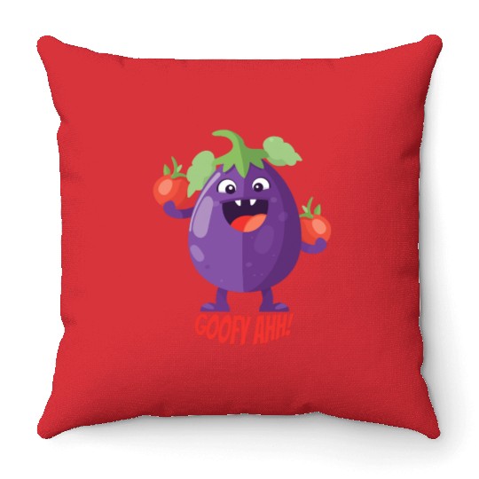 Eggplant Tomato Party Goofy Ahh Throw Pillows