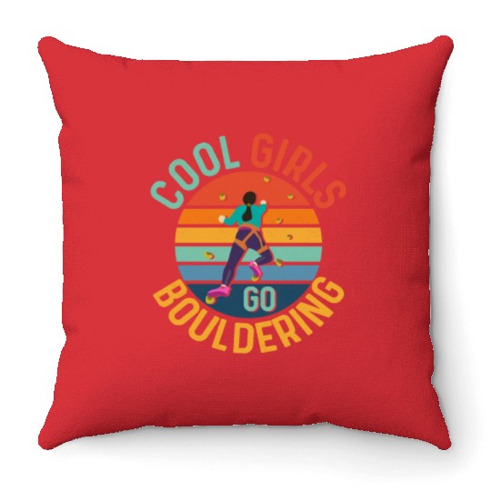 Cool Girls Go Bouldering Boulder Climbing Throw Pillows