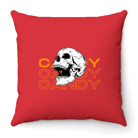 Candy Candy Candy Skull Throw Pillows