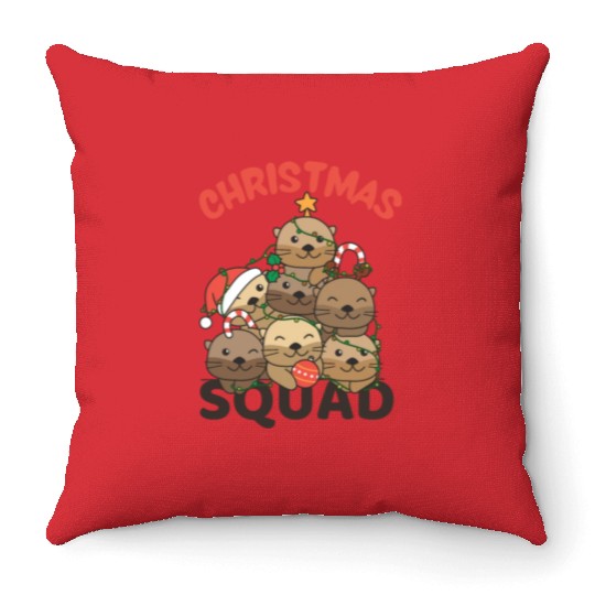 Otter Christmas Tree Christmas Squad Otter Throw Pillows