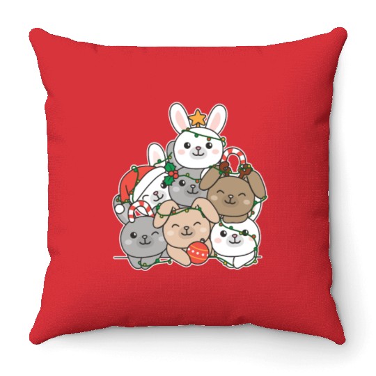 Bunny Christmas Tree Funny Animal Christmas Throw Pillows