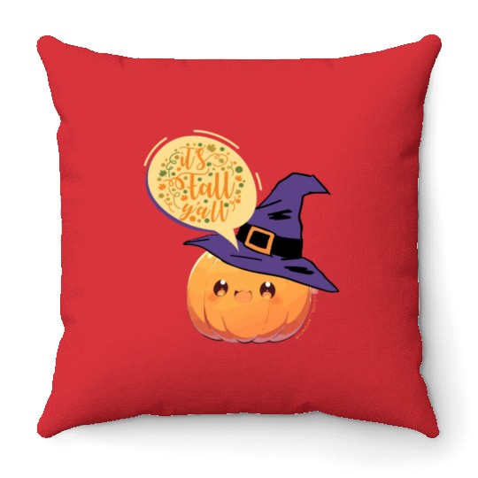 Cute Little Witch Pumpkin WithFall Greeting Throw Pillows
