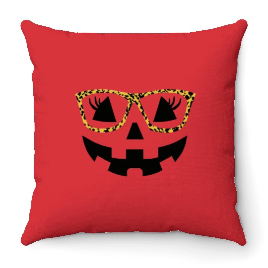 Jack O Lantern Cute Face Pumpkin with Leopard Prin Throw Pillows
