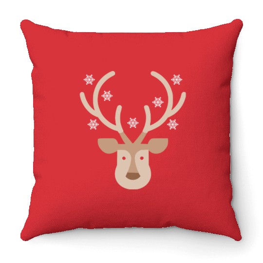 Reindeer Head With Snowflakes Throw Pillows