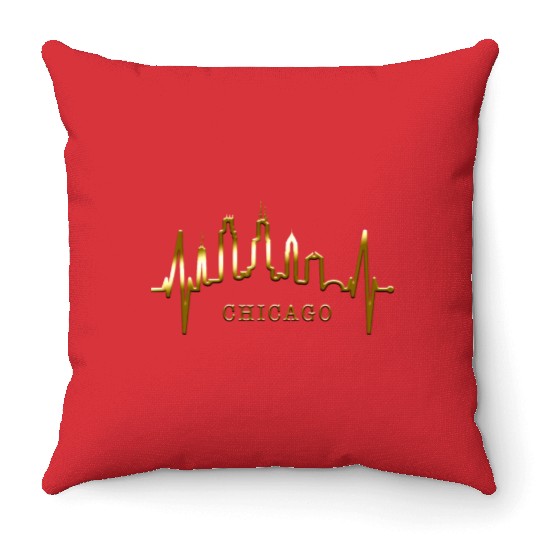 Chicago Skyline Heartbeat USA Heart I Love Chicago Throw Pillows