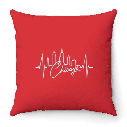 Chicago Skyline Heartbeat USA Heart I Love Chicago Throw Pillows