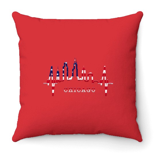 Chicago Skyline Heartbeat USA Heart I Love Chicago Throw Pillows