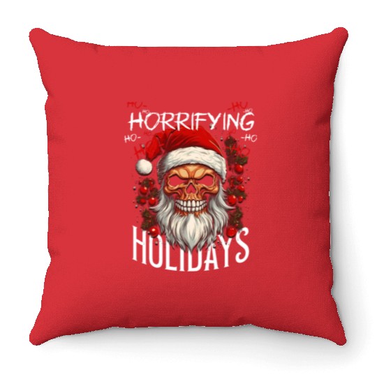 Skull Santa Claus Horrifying Holidays Throw Pillows