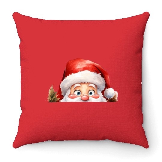 Santa Christmas watercolor art piece Throw Pillows