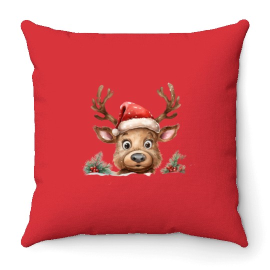 Christmas watercolor Reindeer Throw Pillows