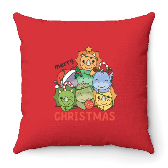 Dinosaur Christmas Tree Merry Christmas Throw Pillows