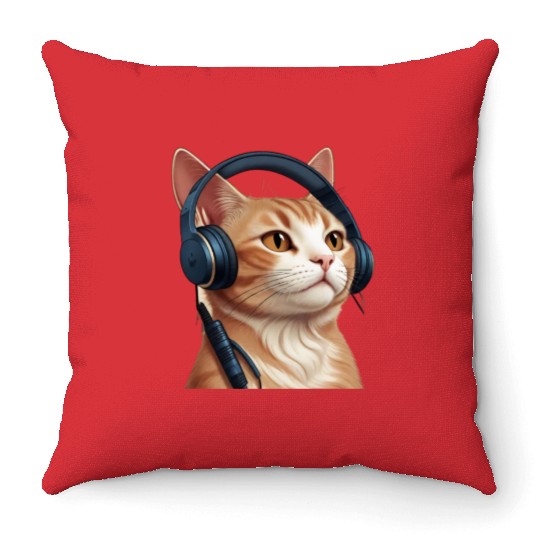 Music Lover Cat V II on Unisex Poly Cotton Throw Pillows