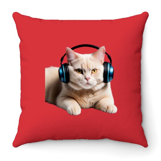Music Lover Cat V II on Unisex Poly Cotton Throw Pillows